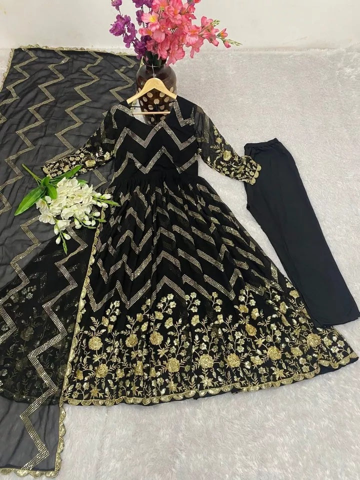 Fox Georgette With Embroidery Work With Full Sleeve Gown Bottom Dupatta image 8