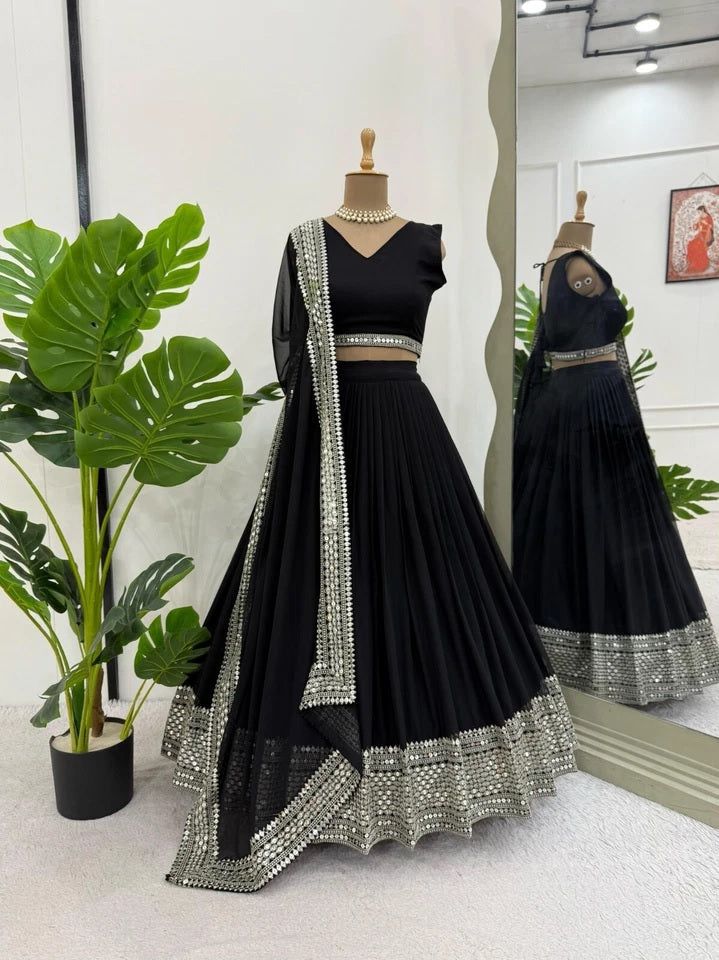 Black American Silk Lehenga Blouse & Dupatta For Women's image 8