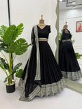 Black American Silk Lehenga Blouse & Dupatta For Women's image 8