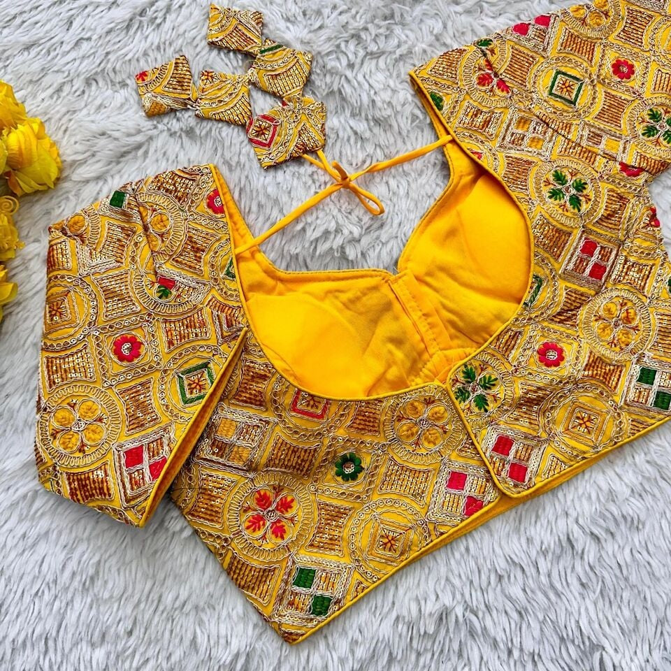 Pure Georgete Heavy Coading Work Blouse Designer Saree Blouse image 3