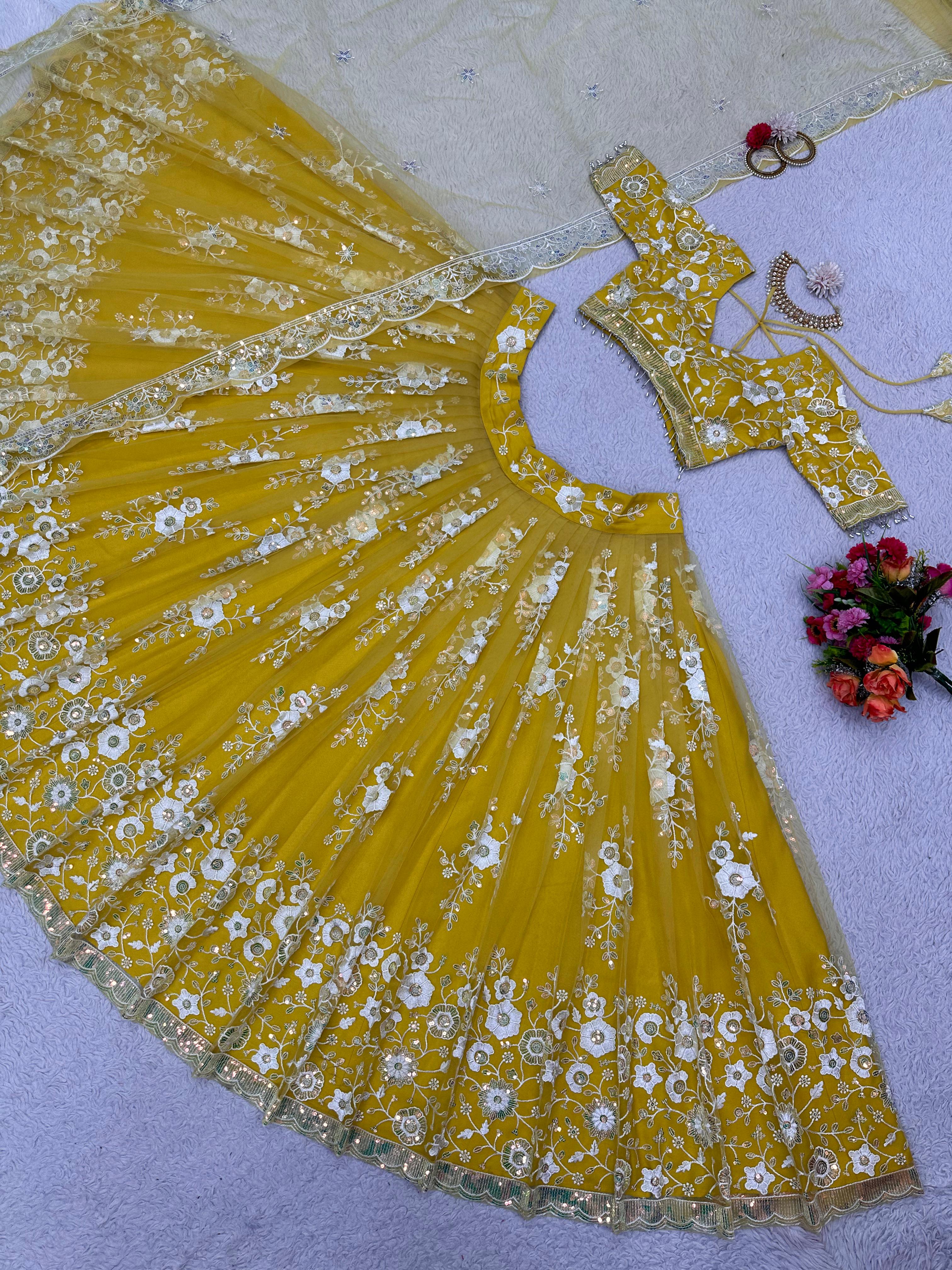 Soft Net Thread Sequence Work Lehenga Blouse Dupatta image 8