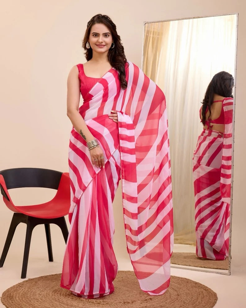 Georgette One Minute Ready To Wear Saree With Blouse image 8