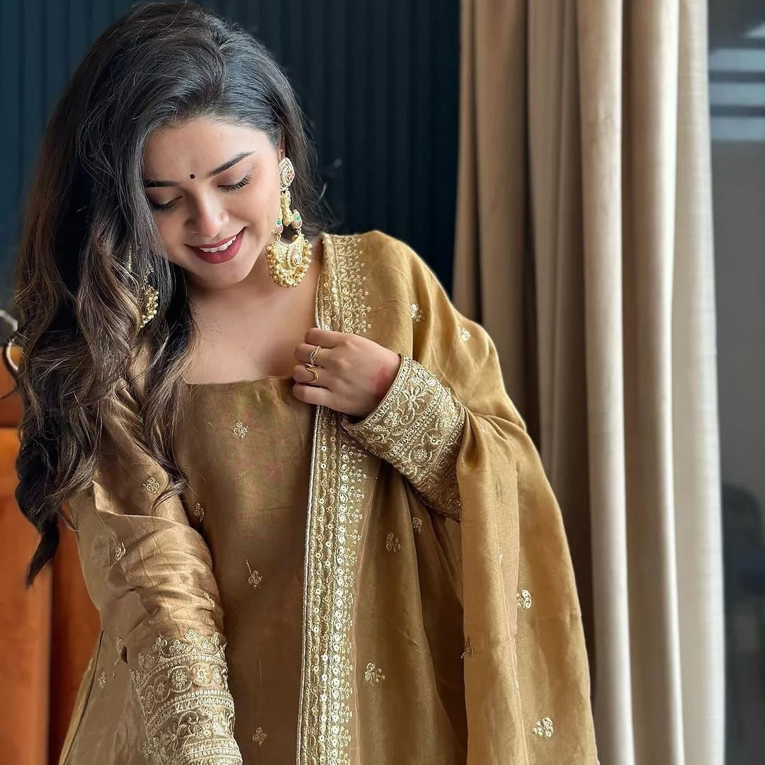 Fancy Satin With Sequence Work Top Palazzo & Dupatta image 8