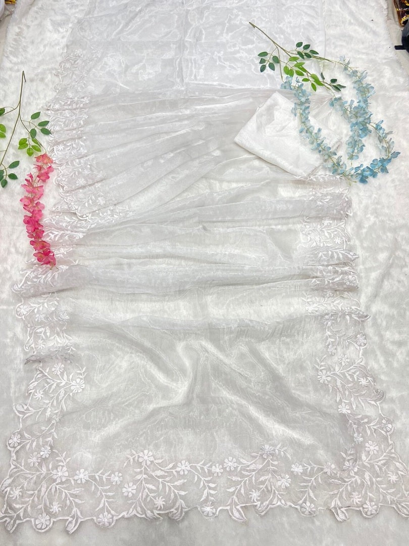 Organza Silk With Heavy Embroidery Work Saree image 9