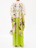 Trending Free Size Crepe Silk Beach Kaftan Green Off-White J5692 image 8