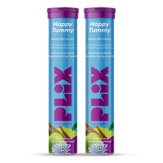 Plix Happy Tummy Pre & Probiotic Tablets - Digestive Health Support (15 Tabs, Pack of 2) image 1