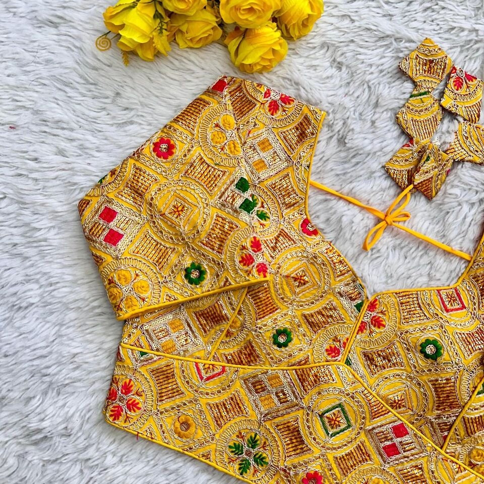 Pure Georgete Heavy Coading Work Blouse Designer Saree Blouse image 4