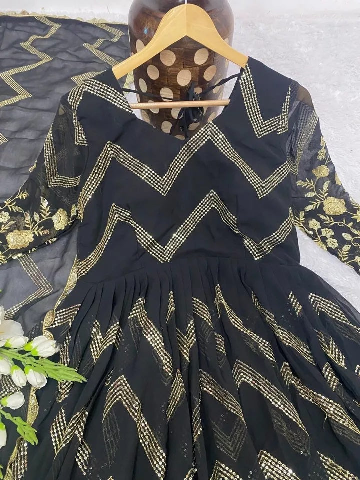 Fox Georgette With Embroidery Work With Full Sleeve Gown Bottom Dupatta image 9