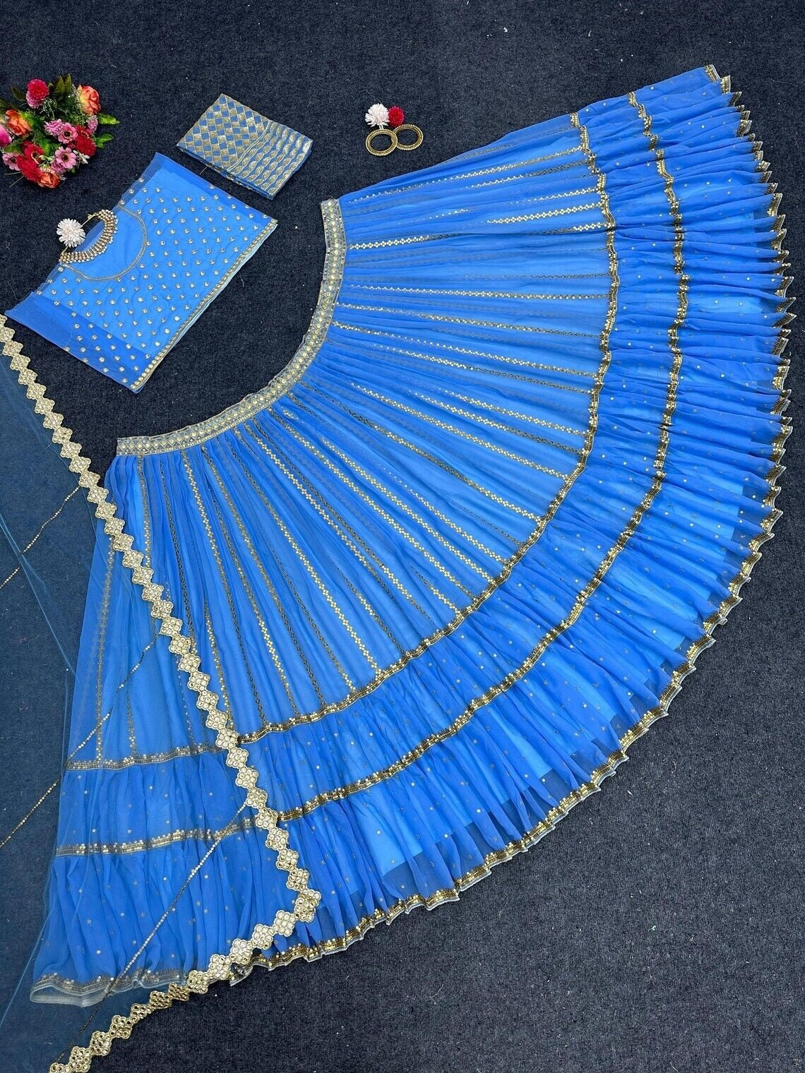 Faux Georgette 3 MM Sequence With Zari Embroidery Work Lehenga Choli With Dupatt image 8