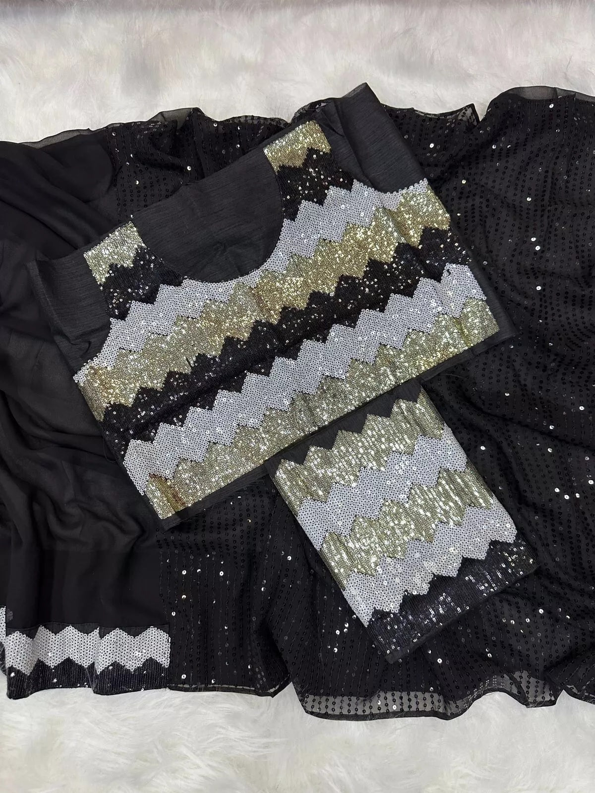 Heavy Pure Soft Georgette With Sequence Work Saree & Blouse image 9