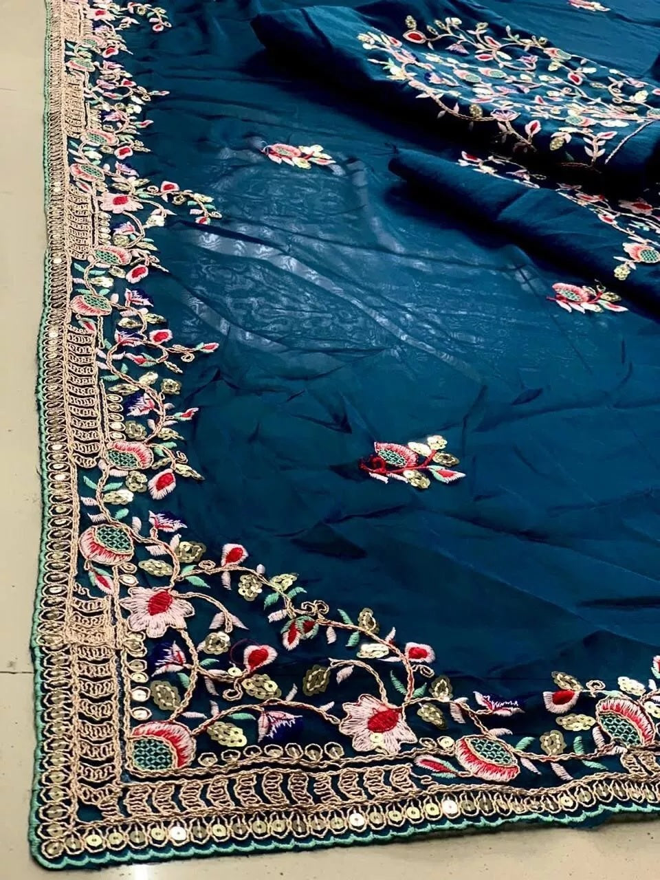 Rangoli Silk With Embroidery Work Saree With Blouse image 9