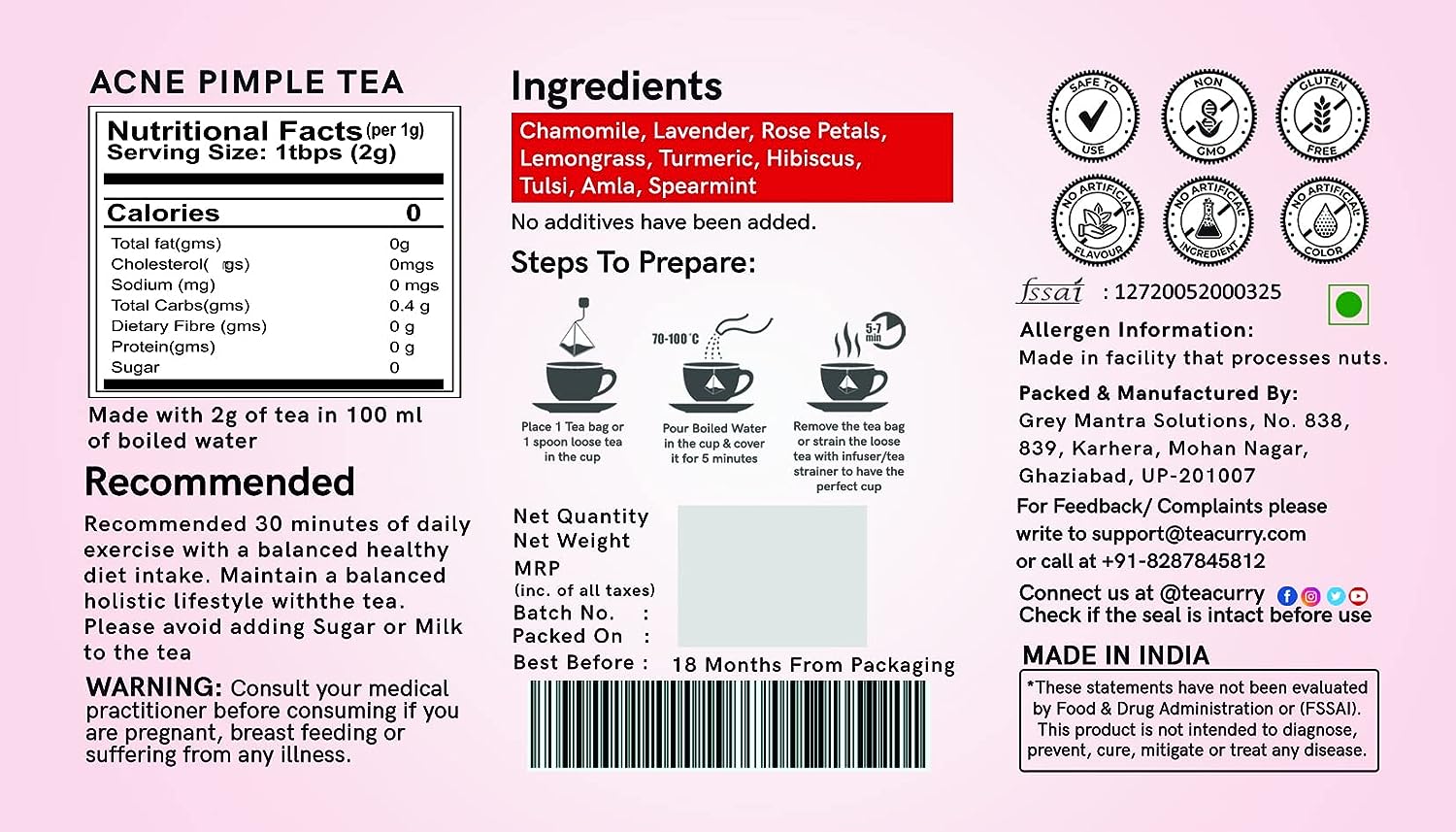 Teacurry Acne Pimple Tea - 30 teabags image 9