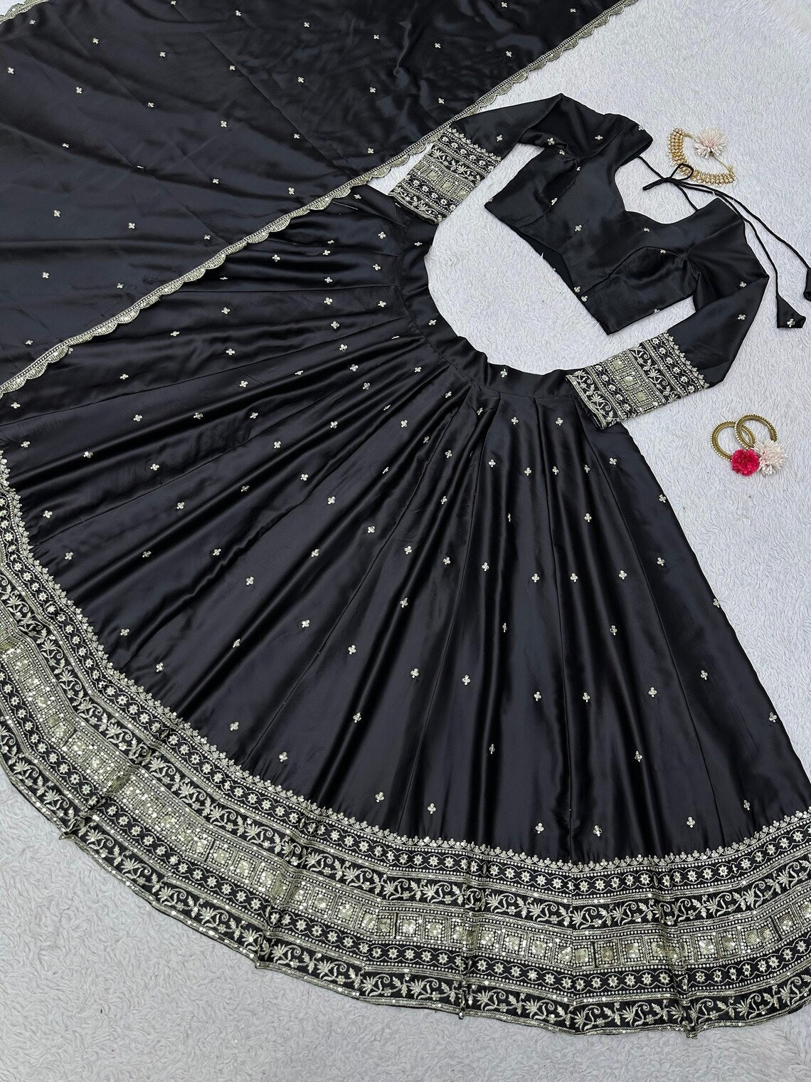 Malai Satin Silk With 3MM Sequence Work Lehenga Choli With Dupatta image 9
