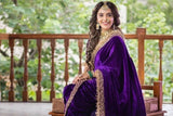 Velvet With Embroidery Work Saree & Blouse image 9