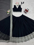 Black American Silk Lehenga Blouse & Dupatta For Women's image 9