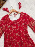 Red Blooming Georgette With Embroidery Work Top Bottom & Dupatta image 4