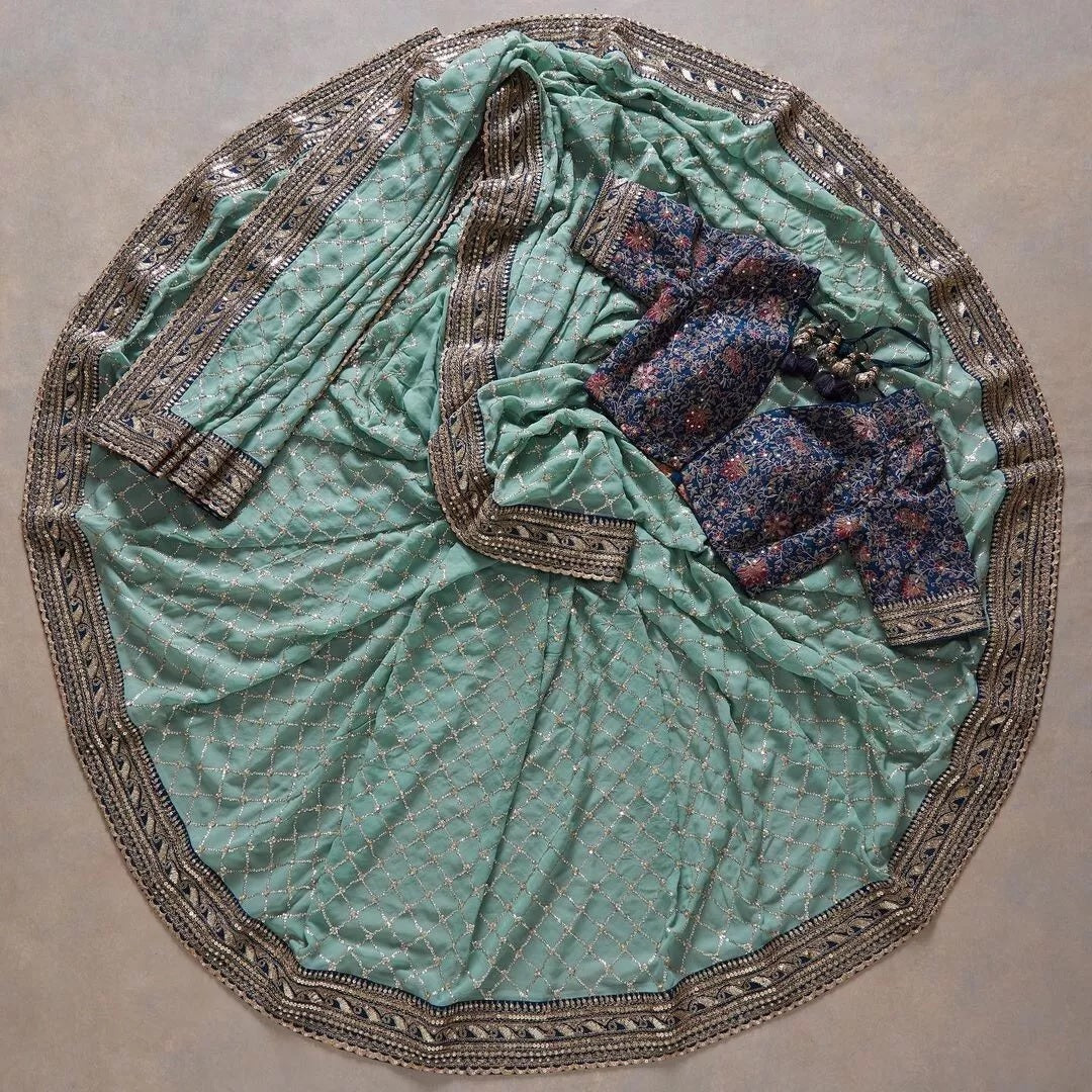 Soft Georgette With Sequence Work Saree & Blouse image 9