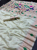 Off White Soft Lichi Silk Saree With Rich Butti Weaving Blouse image 5