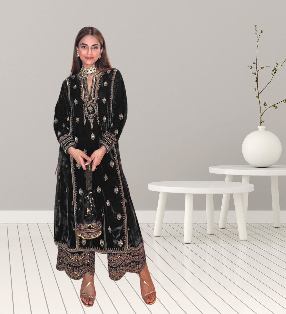Pure Viscose Velvet Embroidery Sequence Work Top Bottom Dupatta image 9