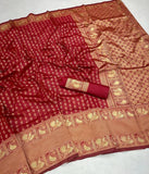 Maroon Soft Lichi Silk  Beautiful Rich Pallu Saree With Blouse image 4