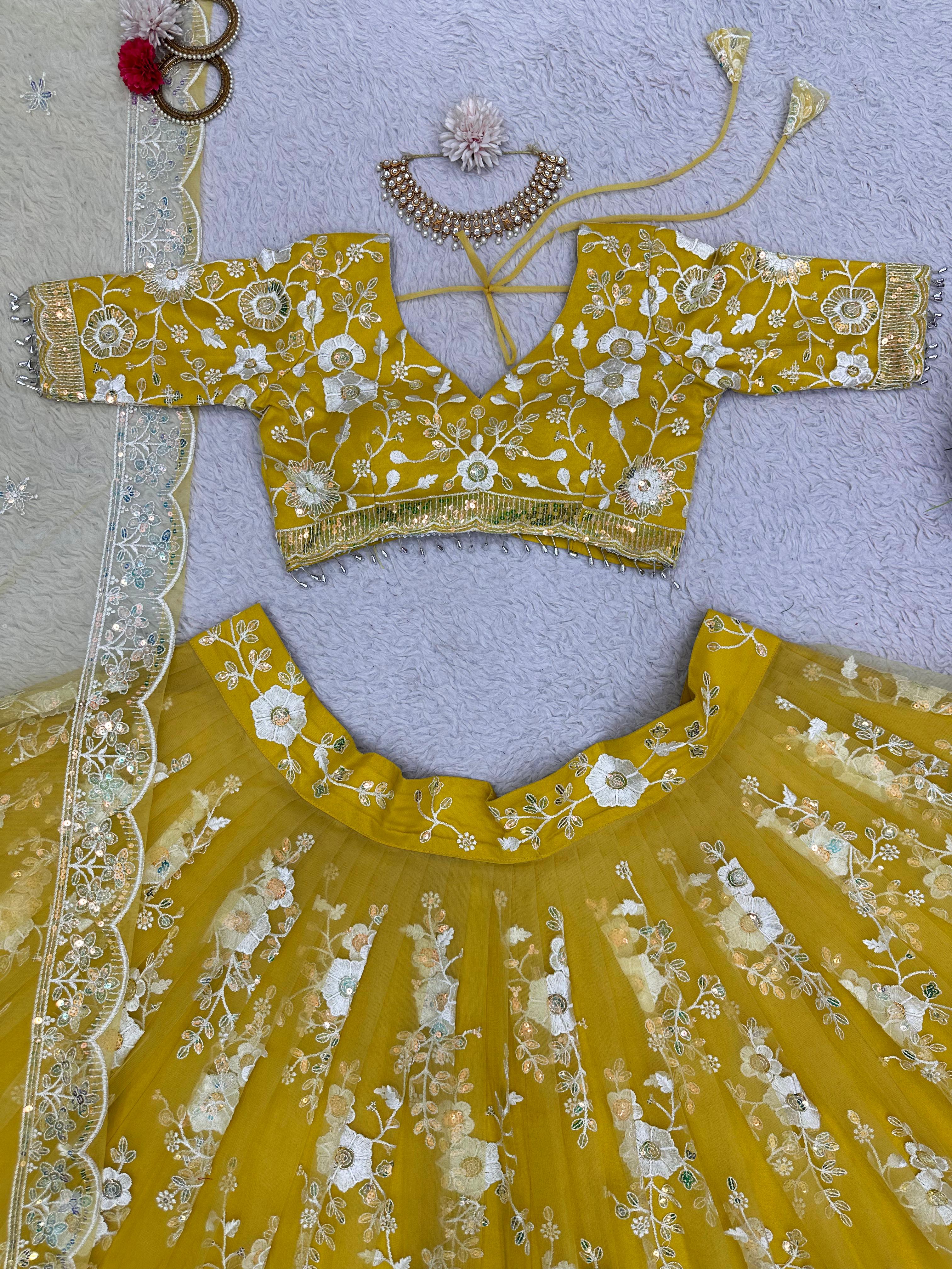 Soft Net Thread Sequence Work Lehenga Blouse Dupatta image 9