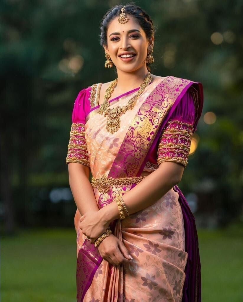 Soft Lichi Silk & Jacquard Work Saree With Blouse image 1