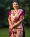Soft Lichi Silk & Jacquard Work Saree With Blouse image 1