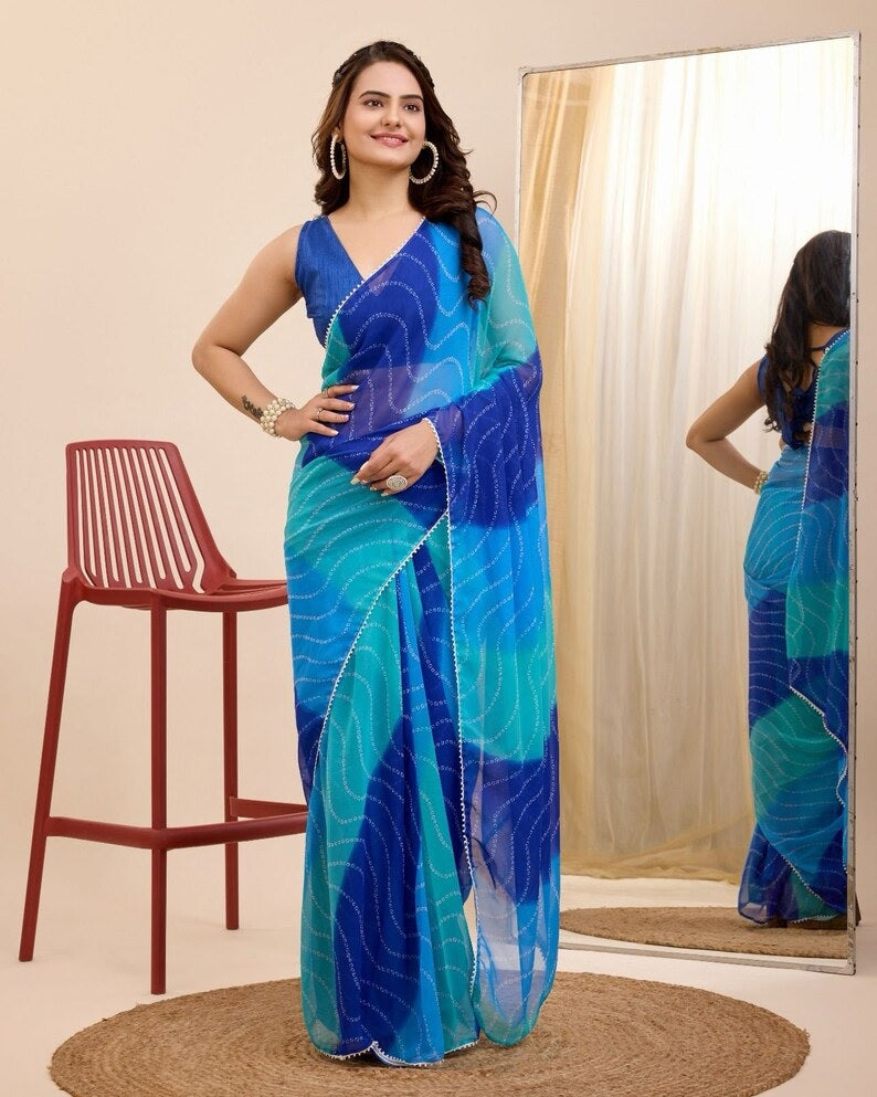 Georgette One Minute Ready To Wear Saree With Blouse image 3