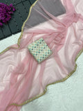 Plain Smooth Georgette Saree With Embroidery Work Blouse image 9