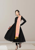 Black Pure Cotton Long Salwar Kameez With Dupatta image 1