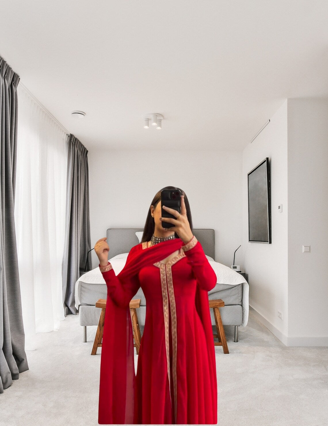 Red Premium Georgette Embroider Work Salwar Kameez With Dupatta image 3