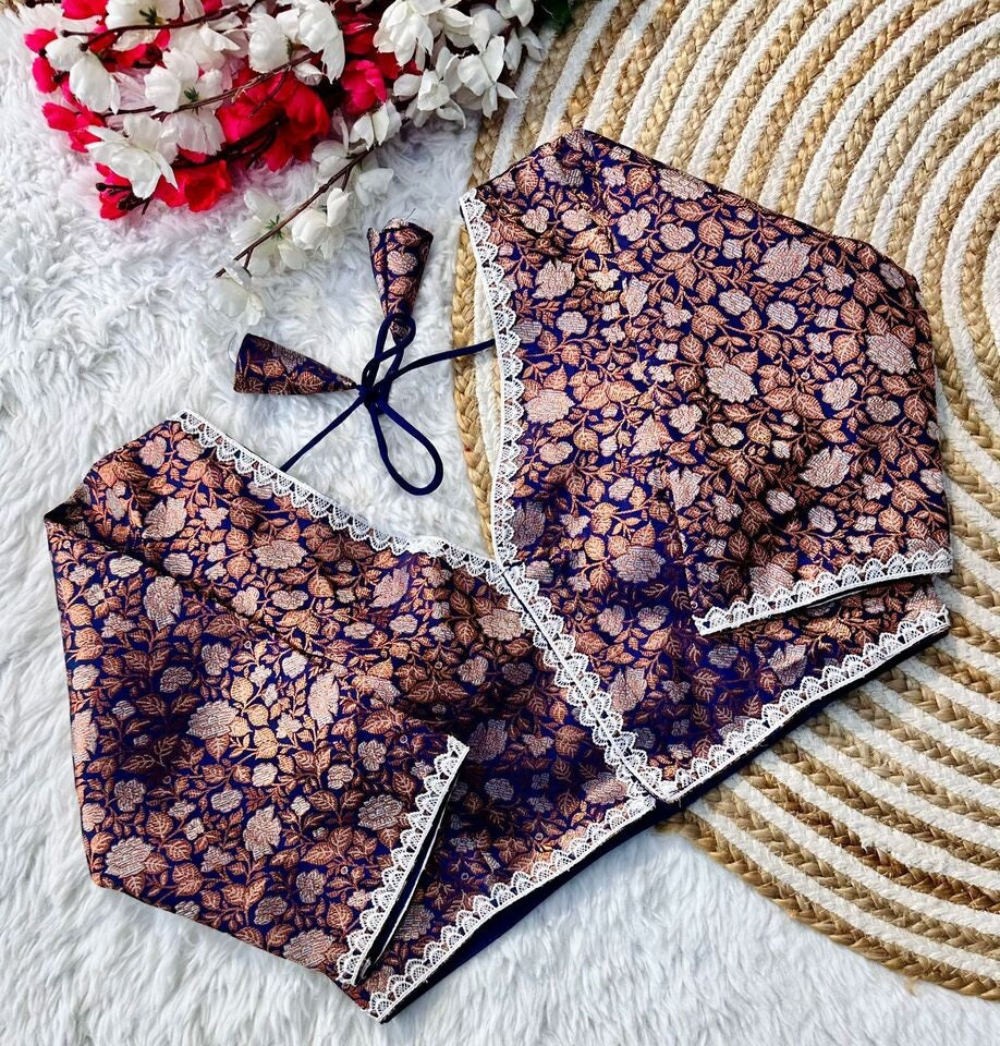 Banaras Silk Blouse Golden And Silver Jari Blouse, Ready Made Blouse image 9
