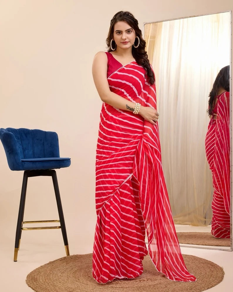 Georgette One Minute Ready To Wear Saree With Blouse image 9
