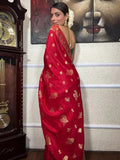 Red  Banarasi Soft Silk Saree image 4