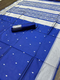 Royal Blue Soft Lichi Silk & Jacquard Saree With Blouse image 9