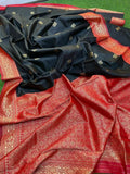 Black Banarsi Soft Silk Saree With Unstitched Blouse image 4