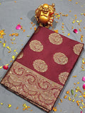 Maroon Soft Lichi Silk Saree With Unstitched Blouse image 9