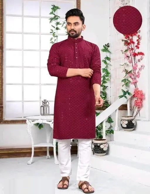 Maroon Men's Heavy Rayon Kurta With Pajama image 2