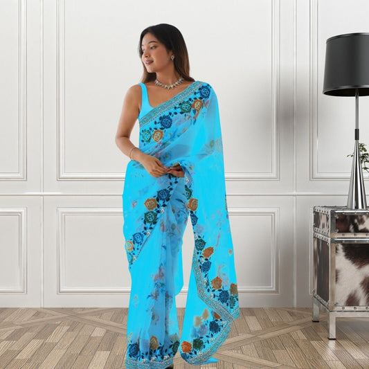 Georgette & Embroidery Design Work Saree With Blouse image 1