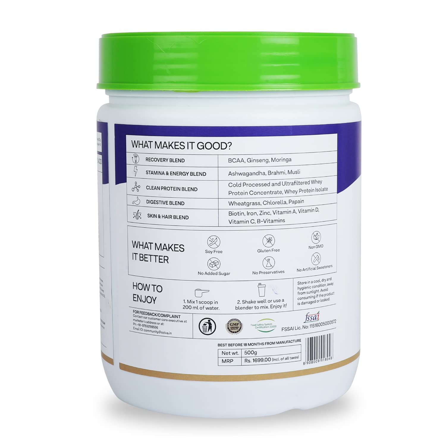 OZiva Protein & Herbs for Men - Chocolate - 500 gm (16 Servings) image 9