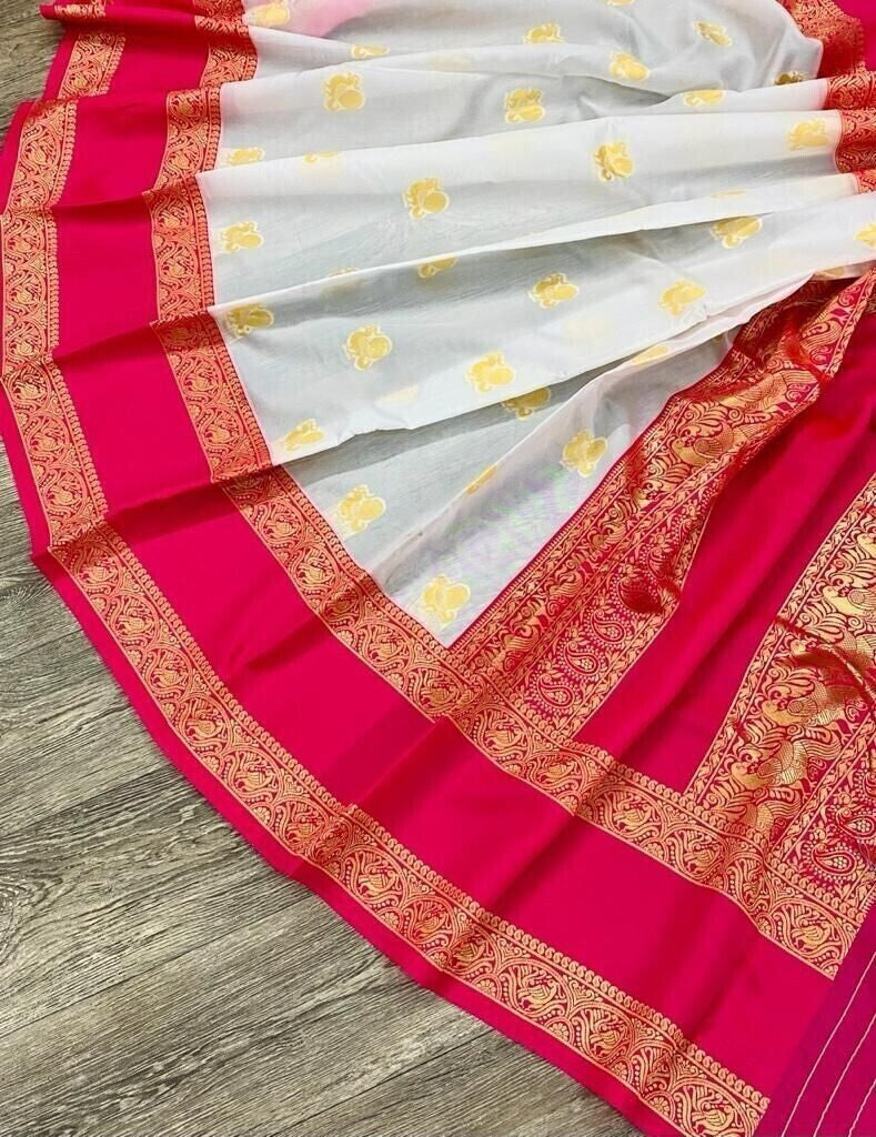 Soft Lichi Silk With Jacquard Weaving Work Saree With Blouse image 9