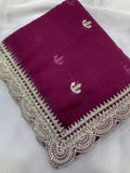 NavyBlue Ethnic Traditional Party Zomato Chiffon Silk Saree Women image 11