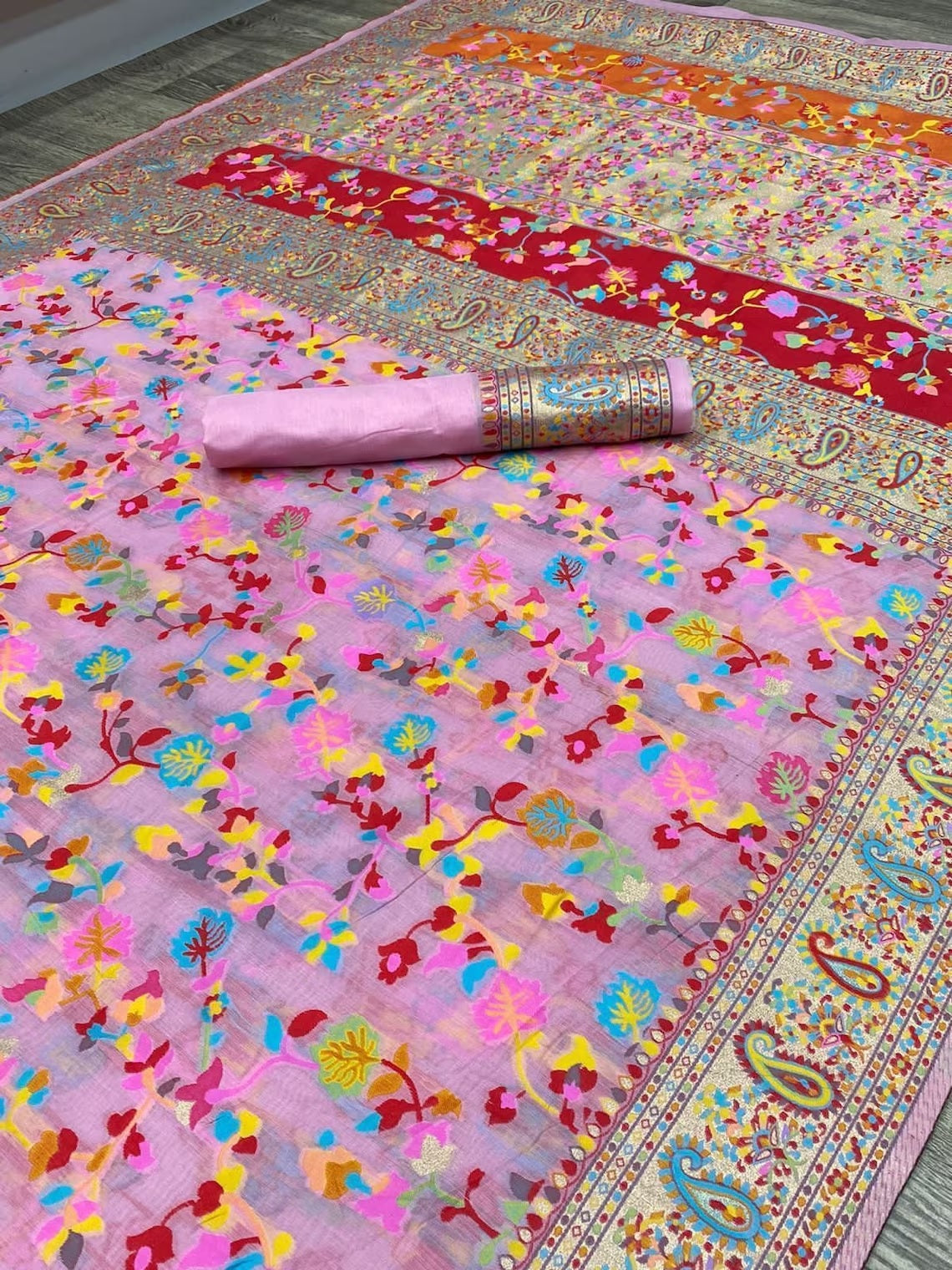 Soft Lichi Silk Multicolor Saree With Blouse image 9