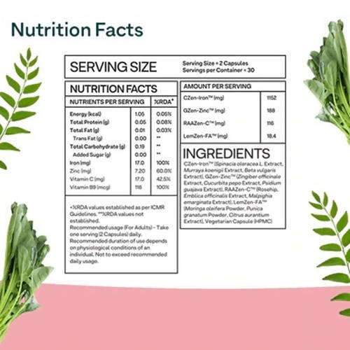 OZiva Plant Based Bettr. Iron+ Capsules - 60 image 4
