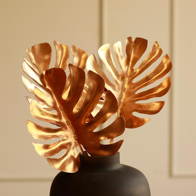 Artificial Golden Monstera Leaves | Set of 3 image 4
