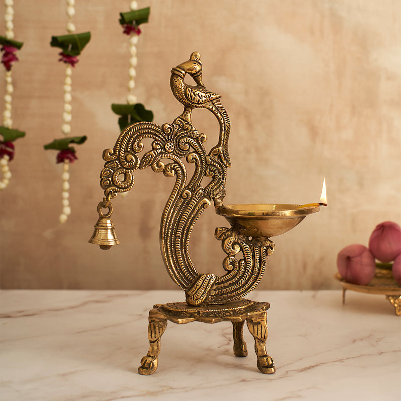 Beautifully Crafted Brass Peacock Diya image 1
