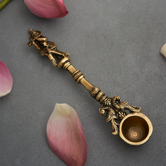 Brass Handcrafted Krishna Aarti Spoon image 1