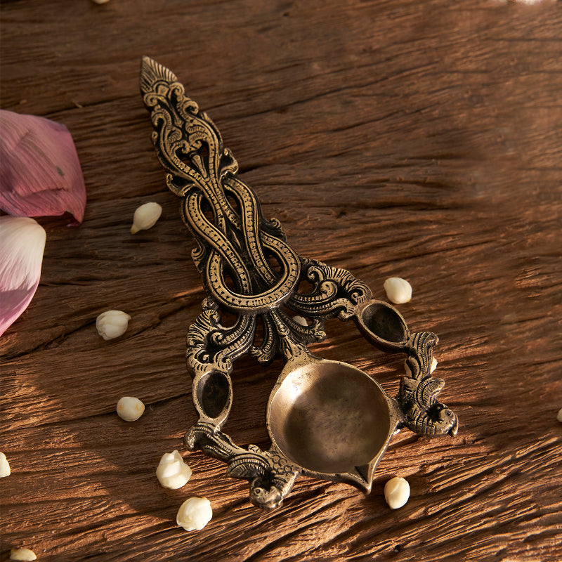 Brass Aarti Havan Spoon with Intricate Jaali Work image 2