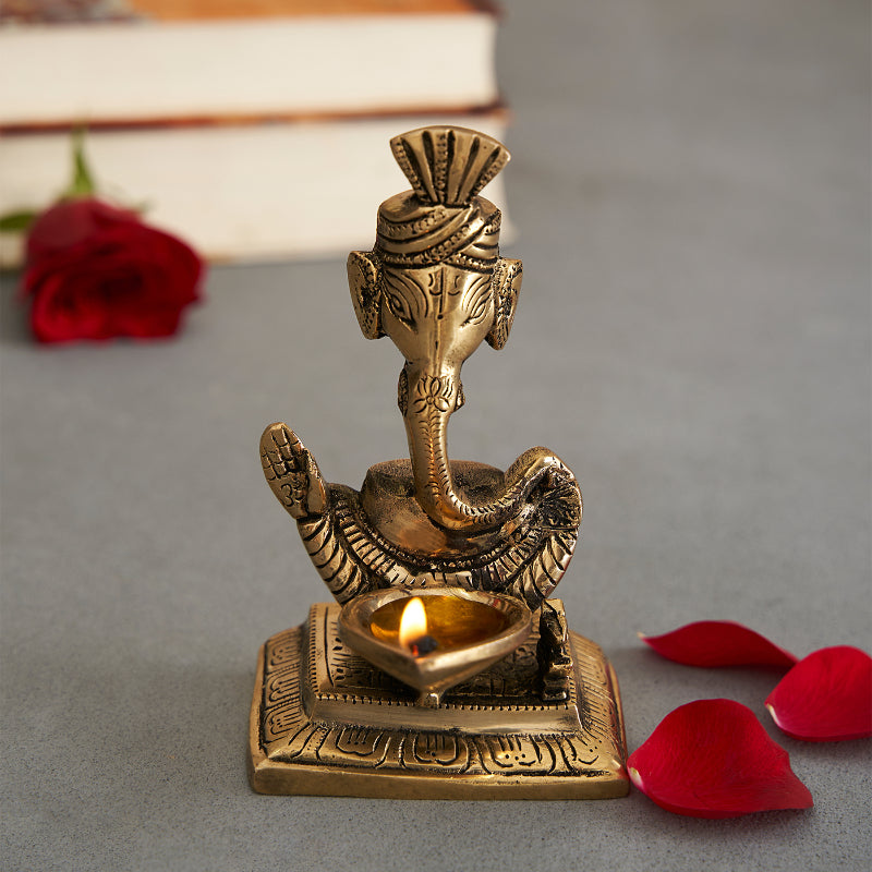 Brass Pagdi Ganesh Diya Statue image 1