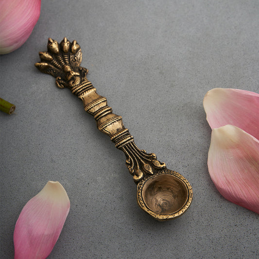 Brass Sheshnag Design Hawan Spoon for Pouring Ghee In Hawan Kund image 1